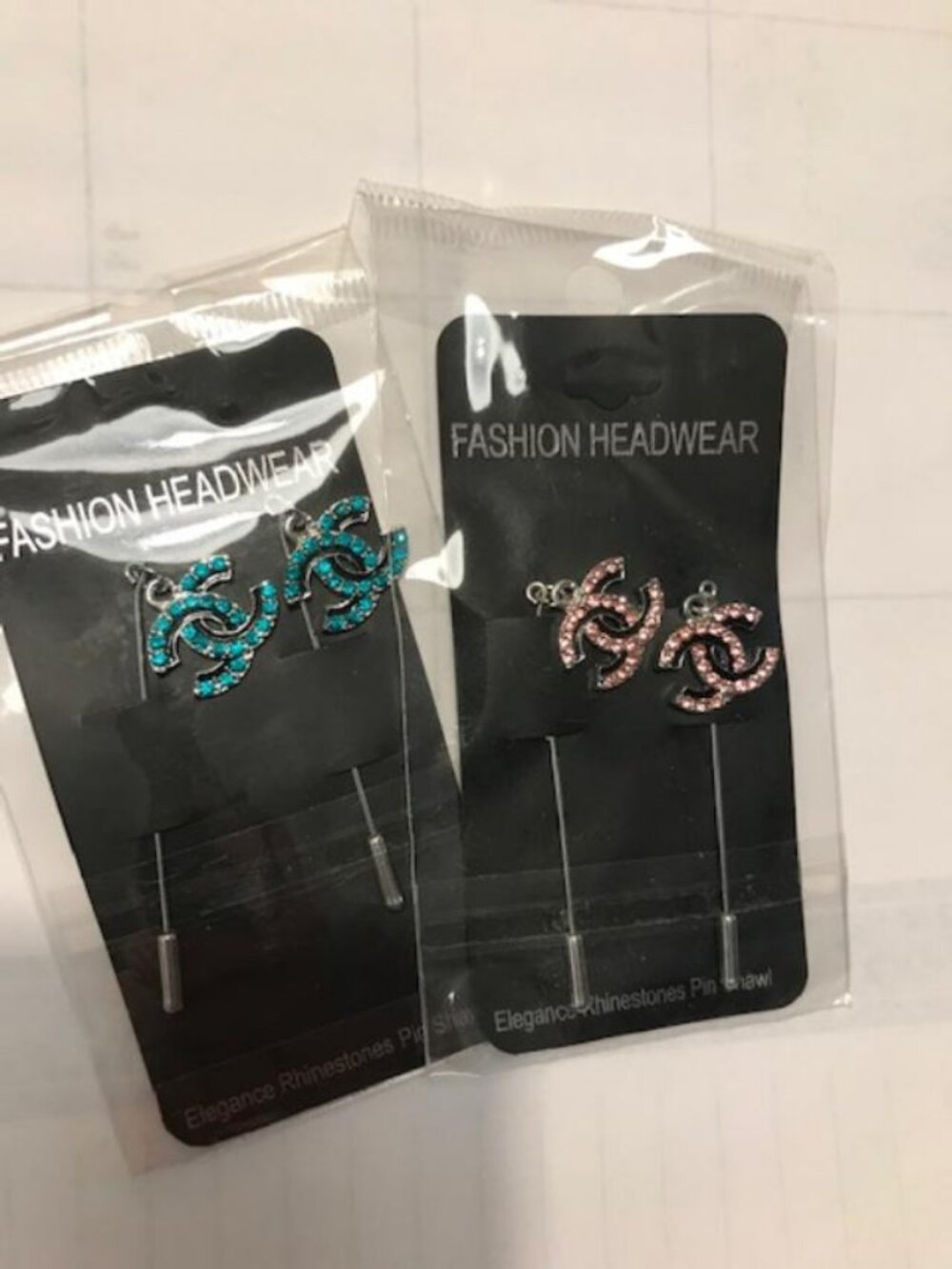 Blue and Pink Set of 2 Each Rhinestone Brooch Headscarf Hijab Pin
